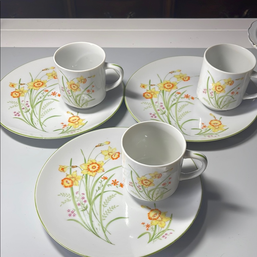 Vintage Daffodil Floral luncheon Mug and Plate Set